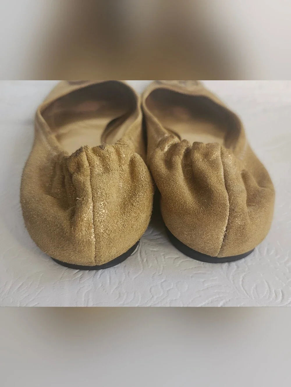 💜Tory Burch Reva Metallic Gold Leather Ballet Flats with Logo Size 9